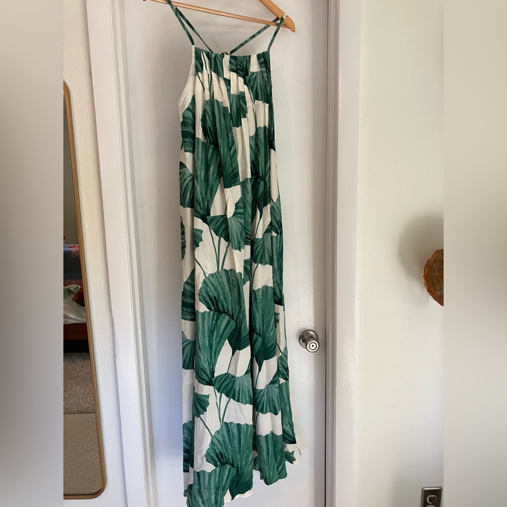 & Other Stories Green Leaf Pattern Maxi Dress